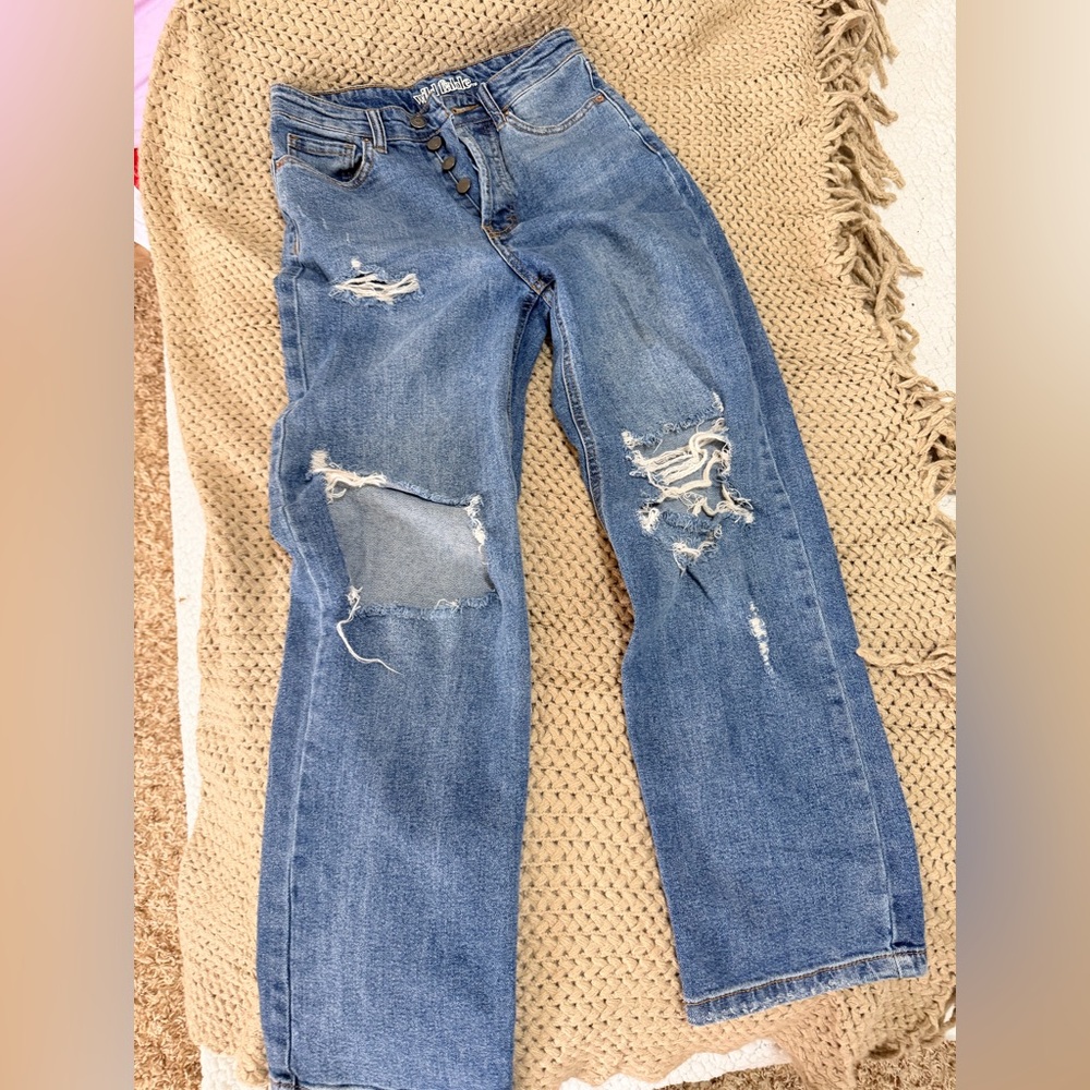 wild fable Distressed Straight-Leg Jeans - Blue